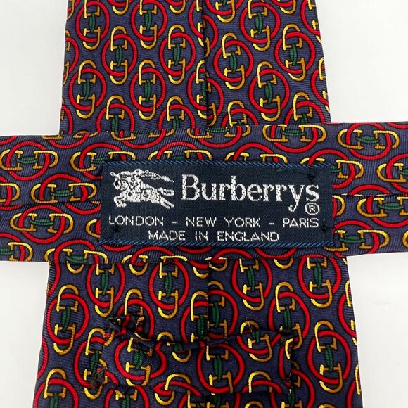Vintage Burberrys Burberry 100% Silk Neck Tie Horsebit Pattern Blue - Picture 2 of 6